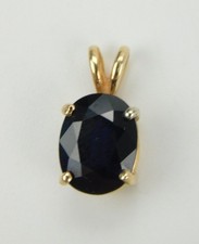 Vintage 14K Solid Yellow Gold Oval Natural Blue Sapphire Solitaire Pendant 1.2g picture