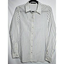 Jenni Kayne Blue White Stripe Silk Blend Button Front And Back Shirt Work, Sz M picture