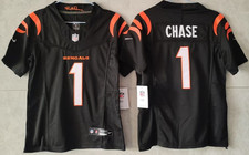 Tariffs​ Free~ YOUTH'S Ja'Marr Chase #1 Bengals FUSE Black Sewn Stitched Jersey. picture