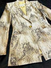 ESCADA Margaretha Ley 100% Silk Women’s Beige Tiger-Print Blazer Size 34 picture