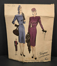 Vintage Original 1940s Vogue Couturier Design Sewing Pattern Dress# 356 Size 18 picture