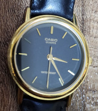 Casio MTP-1095 Vintage Quartz Black Dial Gold Tone Leather Men's Watch New Batte picture
