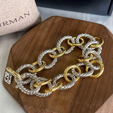 David Yurman Oval 12MM Cable Link Bracelet Silver & 18K Gold 925 picture