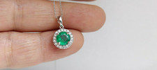 5.71Ct Genuine Natural Round Emerald And Diamond Pendant In Solid 14K White Gold picture