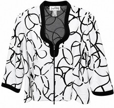 Joseph Ribkoff Jacket Womens Size 16 White Black Abstract 3/4 Sleeve Full Zip picture