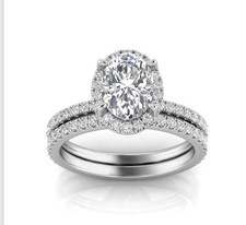 Certified 2.5 Ct Oval Diamond Rings Set 10k White Gold Lab Grown Size 7.  picture