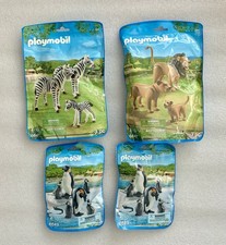 Playmobil 4 sets Zoo 6641 Zebra, Lion 6642 & 2 sets of 6649 Penguin animal lot picture