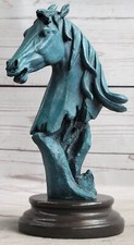 LARGE Vintage BRONZE Equestrian HORSE BUST Old HUNT Race CLUB Sculpture Figurine picture