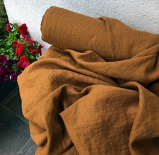 Soft Linen Fabric By The Yard Ginger Ochre Washed Natural Sewing Material 58