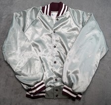 Vtg 1980s Sylvia Fan Club Satin Varsity Bomber Jacket Mint Silver Maroon Rare -6 picture
