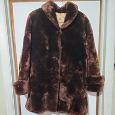 Vintage Mid Century Brown Mouton Fur Teddy Coat Jacket 1950s 1960s  picture
