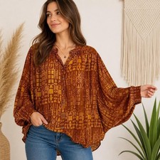 Anthropologie Pilcro The Sidney Batwing Top Size XL Orange Motif Boho NEW W Tags picture