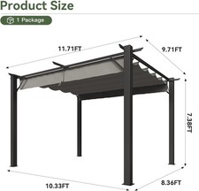 12 x 10 ft 10' x 10' Outdoor Metal Pergola with Retractable Canopy Patio Gazebos picture
