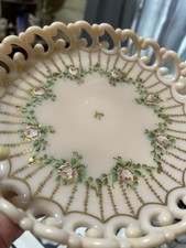 Fenton Pink Milk Glass Charleton Hand Painted Bowl w/ Gold Trim. picture