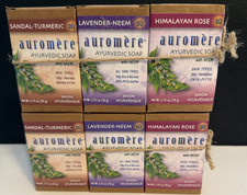 SIX Auromere AYURVEDIC Soap Bars NEEM Lavender Sandal Turmeric Rose 2.75 oz X 6 picture