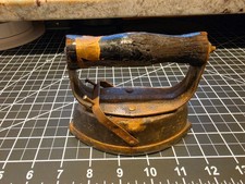 Antique Flat Iron Wood Handle Primitive Laundry Decor picture