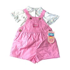 Vintage NOS Baby Girl Clothes Oshkosh 24 Month 2pc Shortalls Outfit NEW picture