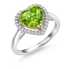 1.80 Ct Green Peridot G/H Lab Grown Diamond 925 Silver and 10K Yellow Gold Ring picture