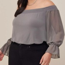 NEW Torrid Gray Long Sleeve Off Shoulder Smocked Top Blouse Plus Size 2X picture