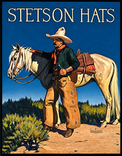 Stetson Hats Vintage Cowboy And His Horse AD POSTER 24 X 36 Inches Rancher Farm picture