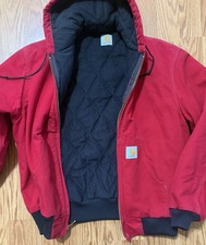 Vintage EXCELLENT 1990s Carhartt JR100 Red Thermal Lined Hooded Jacket Size S/M picture