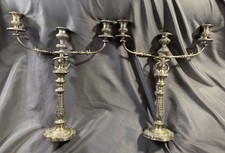 Large PAIR Antique Silver Plate 3 Light Victorian Candelabra candle holders picture