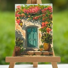 ACEO Original Watercolor Painting OOAK Floral Doorway Mediterranean Garden Art picture