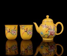 Set Qianlong Signed Old Chinese Famille Rose Teapot W/bird N1379 picture