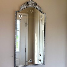 Antique 1920's Floral Leaves Etched Glass Ornate Frame Mirror 27.25
