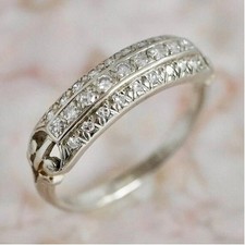 Vintage 0.50CT Lab Created Diamond Ring Art Deco Eternity Band 14K White Gold FN picture
