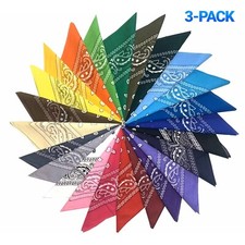 3-Pack Bandana 100% Cotton Paisley Print Double-Sided Scarf Head Neck Face Mask picture