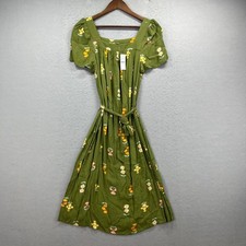 LOFT Outlet Dress Women S Green Floral Square Neck Short Sleeve Midi Belted Boho picture