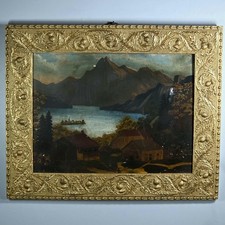 Antique Original Oil Painting on F.W. Devoe Academy Board Large Dark Landscape   picture