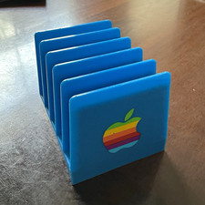 Blue Plastic Desktop Organizer/ Disk Holder w/ Vintage Apple Rainbow Logo picture