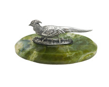 Sampson Mordan Sterling Silver & Green Onyx Pheasant Ornament Antique 1898 picture