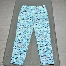 Talbots The Weekend Chino Pants Blue Mediterranean Coastal Print Size 10 Stretch picture