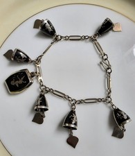 Vintage Siam Sterling Silver Bell  Bracelet Niello Black Enamel 6 Jingling Bells picture