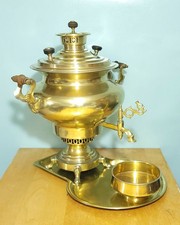 Large Antique Russian Brass Turnip-Shaped Samovar Moscow c1900 w/ Kolchugin Tray picture