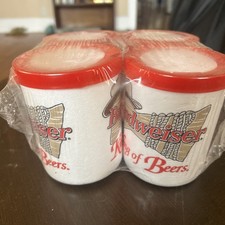  Vtg Budweiser Beer Styrofoam Can Koozies New 4 Pk Cowboy Hat picture