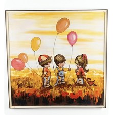 Vintage Original Framed Painting ‘Children with Balloons’  picture