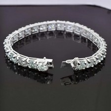 RARE 40 Ct Certified 8mm White Diamond Men Tennis Bracelet, 8 Inches,925 Silver. picture