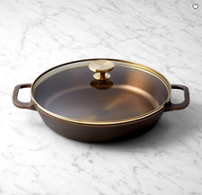 Smithey Seasoned Cast Iron Dual Handle Skillet with Lid 12 Inch Heavy Duty Fryin picture