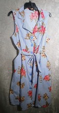 Mlle Gabrielle Fit & Flare Dress Womens XL Blue 100% Cotton Floral Stripe Belted picture