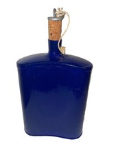 Antique fun Vtg Cobalt Blue Graniteware Enamel Drinking Flask Canteen & Stopper picture