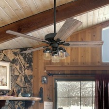 Rustic Farmhouse Style Aged Bronze LED Lighted Ceiling Fan - 5 Blade 52in picture