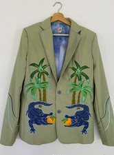 Men 2Pc Bespoke Crocodile Embroidered Nudie Western cowboy Cocktail Prom Outfit picture