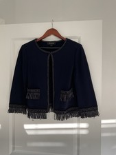 St. John Navy Blue Knit With Fringe Size 8. Imperfections  picture