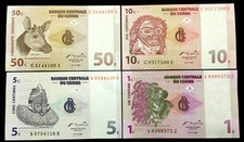 Congo 50,10,5,1 Centime Banknote Set World Paper Money UNC Currency Bill Note picture
