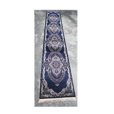Silk Peridot Silk Turkish Oriental Runner Rug Navy 2.62x13.12 ft P0731 picture