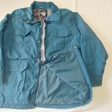 Vintage Woolrich Jacket Womens Medium Blue Hooded Flannel Lined Made USA 90s picture